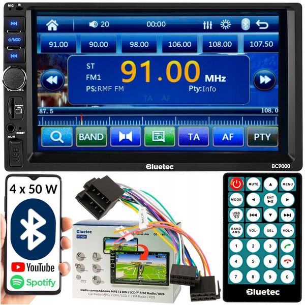 RADIO SAMOCHODOWE BLUETOOTH 2 DIN 7 CALI RDS USB AUX MICRO SD 4x50W zdjęcie 1