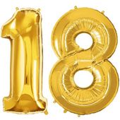 Balony na urodziny cyfra 18 foliowe 40 cm złote