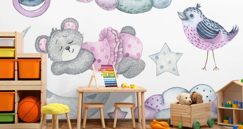 Fototapeta Akwarelowy MIŚ Ptaszek Chmurki 270cm x 180cm zdjęcie 6