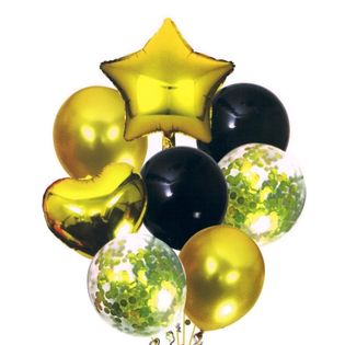 Balony czarne złote z konfetti 30-46cm zestaw 8szt