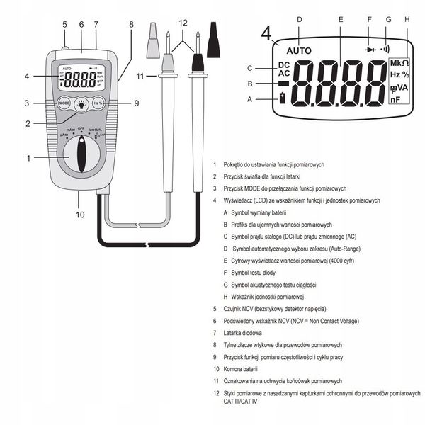 Multimetr MIERNIK CAT IV cyfrowy specjalistyczny 600 V latarka IP 54 TESTER zdjęcie 7