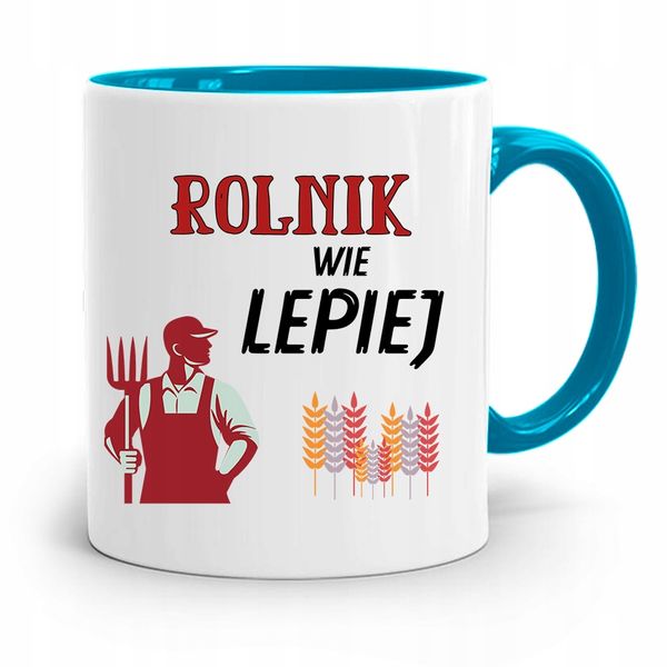 Dla Rolnika Kubek Błękitny Rolnik Wie Lepiej Z Nadrukiem Ze Zdjęciem zdjęcie 1