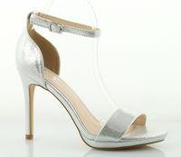 Sandały na szpilce 10 cm. piętka pasek srebrne Rozmiar obuwia - 40