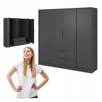 SZAFA GARDEROBA LIVIA 4D GRAFIT OTWIERANA DUŻA NA UBRANIA SZUFLADY Drążek