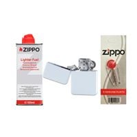 zestaw zippo benzyna kamienie + zapalniczka benzynowa gentelo biała