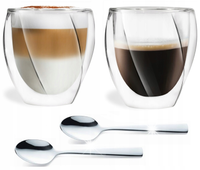 SZKLANKI 2 TERMICZNE KAWY LATTE CAPPUCINO HERBATY WODY SOKU 250 ŁYŻECZKI