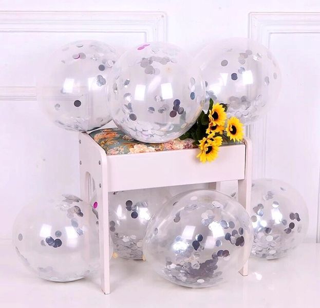 Balony Urodzinowe 10Szt Srebrny Konfetti Litera 0 zdjęcie 8