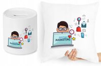 Dla Marketingowca Zestaw Poduszka + Skarbonka Z Nadrukiem Ze Zdjęciem
