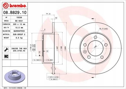 TARCZA HAM TYL 305X12 P BREMBO na Arena.pl