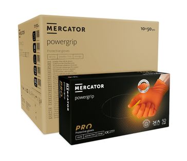 Rękawice nitrylowe MERCATOR powergrip orange karton L 10 x 50 szt