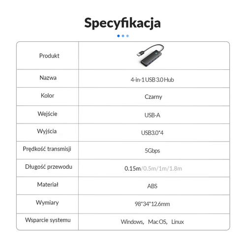 Orico Hub USB-A 4 porty USB-A 3.0 5Gbps czarny na Arena.pl