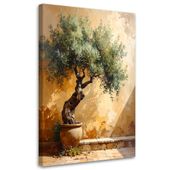 Obraz do salonu sypialni biura, Drzewko oliwne na tle muru w