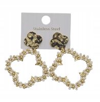 Kolczyki wiszące koniczynka koraliki stal chirurgiczna kremowy, złoty 7 cm