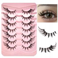 7x Sztuczne Rzęsy Na Pasku KOCIE OKO Jedwabne Gęste Długie Miękkie 7 PAR