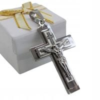 Srebrny duży krzyż z wizerunkiem Orginalna stal 316L na prezent