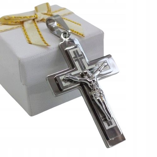 Srebrny duży krzyż z wizerunkiem Orginalna stal 316L na prezent na Arena.pl