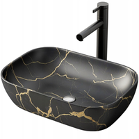 UMYWALKA NABLATOWA CZARNY MAT MARMUR OWALNA CERAMICZNA 46,5x33 CM