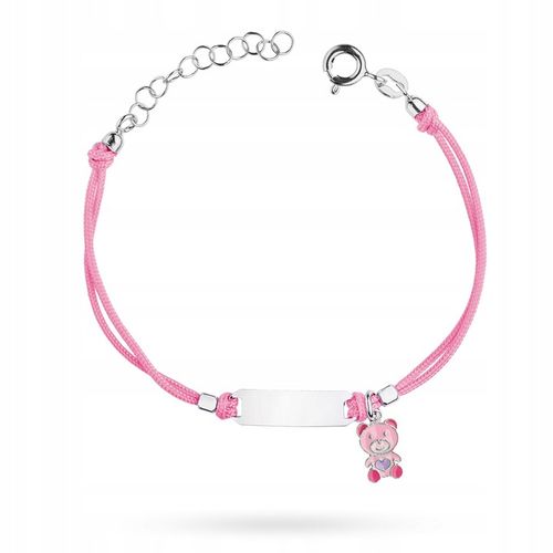 Dziecięca SREBRNA BRANSOLETKA pr. 925 Różowy Sznurek z Misiem Miś na Arena.pl