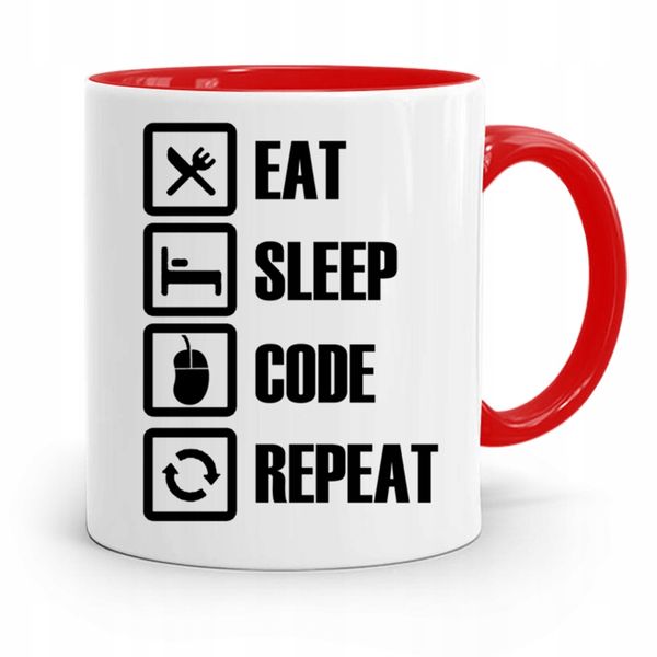 Kubek Czerwony Informatyka Programisty Eat Sleep Z Nadrukiem Ze Zdjęciem zdjęcie 1