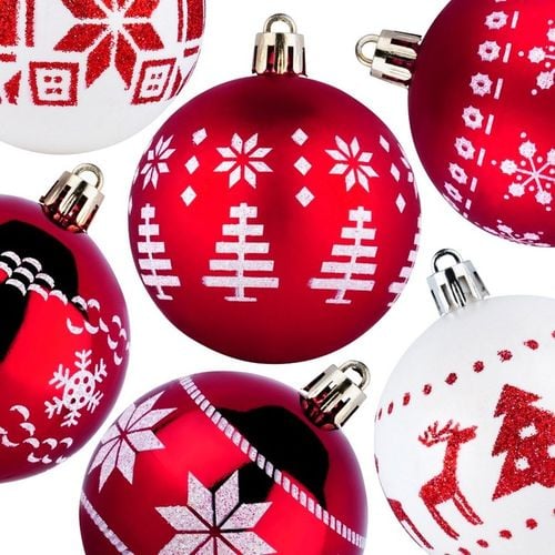 30x Bombki CHOINKOWE świąteczne nietłukące BIAŁE CZERWONE zestaw bombek na Arena.pl