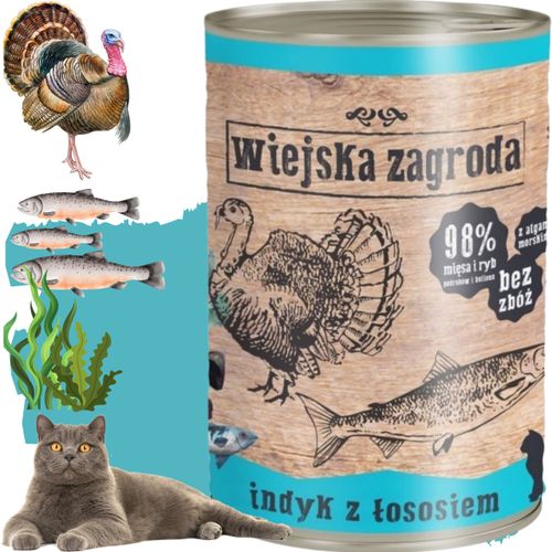 karma mokra dla kota  indyk łosoś 400g wiejska zagroda bez zbóż i cukru na Arena.pl
