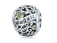 Rodowany srebrny charms do pandora miesiąc sierpień month august  cyrkonie srebro 925 CHARM221