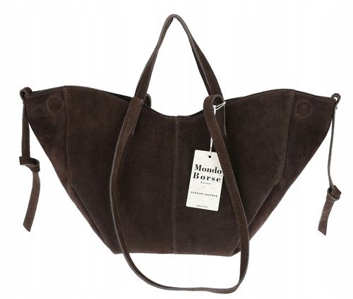 Włoska torebka damska VERA PELLE skórzana zamszowa shopper MB09 Czekoladowa na Arena.pl