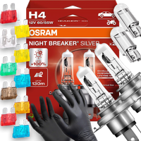 Żarówki Osram H4 Night Breaker Silver 100% W5W Led BEZPIECZNIKI Rękawiczki