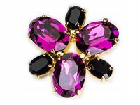 Kolorowa Broszka Złota Różowa Czarna Kryształy Swarovski Jablonex Kiara