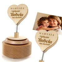 Pozytywka Drewniana z Grawerem Klips na Zdjęcie Prezent Dzień Babci Dziadka