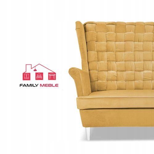 Zestaw wypoczynkowy Carol sofa fotele pufy paski żółty miodowy na Arena.pl