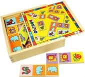 Drewniane kolorowe Domino ze zwierzątkami w skrzyneczce