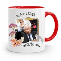 Kubek Czerwony Śmieszny Pis Jarosław Kaczyński Z Nadrukiem Ze Zdjęciem