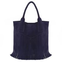 TOREBKA zamszowa damska shopper worek boho z frędzlami V007 granatowa