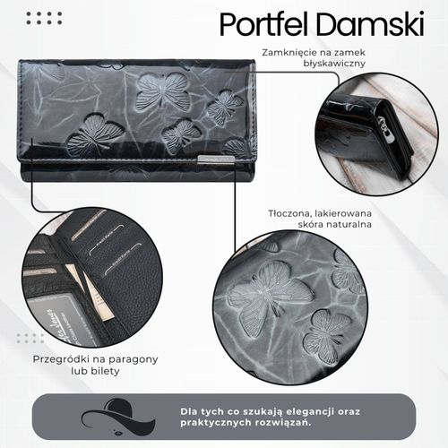 portfel damski skórzany lakierowany ze wzorem w motyle czarny sp-19-bl na Arena.pl