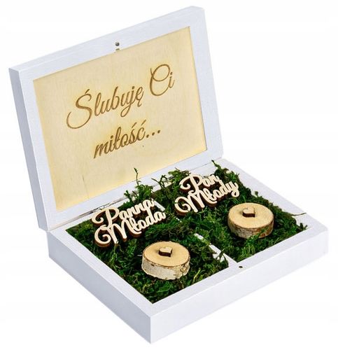 PUDEŁKO Na Obrączki z Tekstem BIAŁE Mech Ślub na Arena.pl