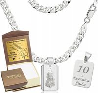 Łańcuszek Srebrny Męski Diamentowany Pełny 925 z Medalikiem Grawer Gratis