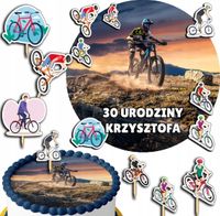 ZESTAW OPŁATEK NA TORT 20CM + TOPPERY PAPIEROWE - ROWER HOBBY 15CM 18CM