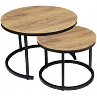 STOLIKI KAWOWE OKRĄGŁE ZESTAW STOLIKÓW LOFTOWY DĄB CRAFT 2w1