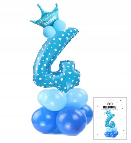 ZESTAW BALONÓW STOJĄCY NIEBIESKI Z CYFRĄ 4 NA PRZYJĘCIE URODZINOWE na Arena.pl