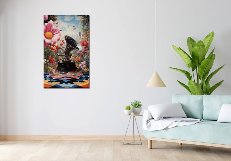 Obraz 60x100cm Gramofon w Kwiatach zdjęcie 2