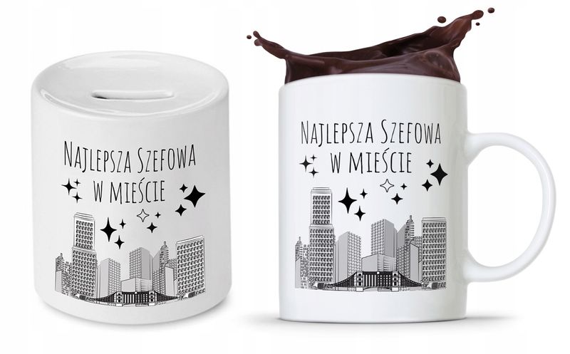 Dla Szefa Szefowej Zestaw Kubek + Skarbonka Z Nadrukiem Ze Zdjęciem zdjęcie 1