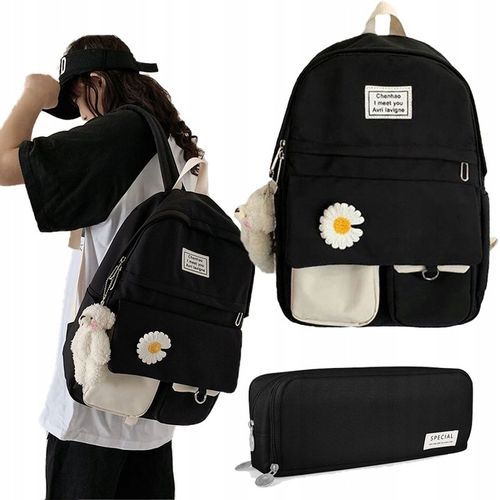 PLECAK SZKOLNY DLA DZIEWCZYNKI DUŻY A4 MODNY TORNISTER MŁODZIEŻOWY CZARNY na Arena.pl