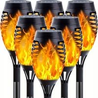 6x Lampa ogrodowa pochodnia solarna wbijana czarna led 52 cm