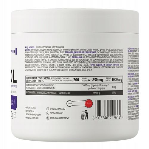 OstroVit Supreme Pure Inositol 200 g MIO-INOZYTOL WITAMINA B8 Bez dodatków na Arena.pl