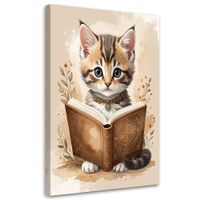 Obraz do pokoju dziecka niemowlaka, Kotek kot czytajacy książkę