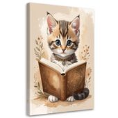 Obraz do pokoju dziecka niemowlaka, Kotek kot czytajacy książkę
