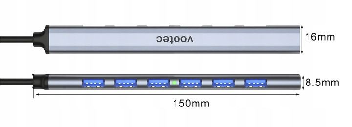HUB USB 3.0 Rozdzielacz Rozgałęźnik 7 Portów 7x USB Slim 7w1 Smukły Vootec zdjęcie 4