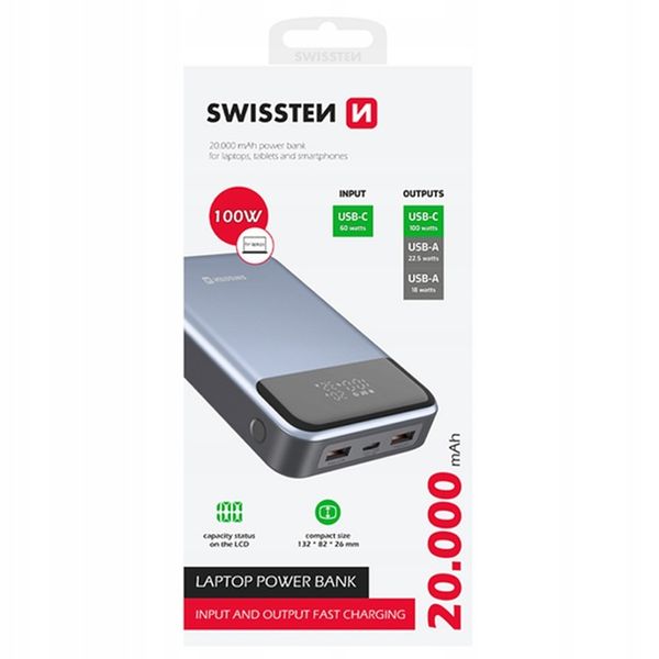 Powerbank 20000 mAh 100W do laptopa smartfona 2x USB-A 1x USB-C KOMPAKTOWY zdjęcie 4