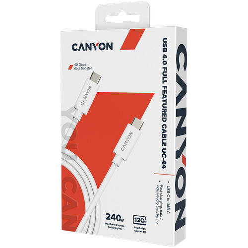 CANYON Kabel UC-44 USB-C do USB-C 240W 40Gbps 4k 1m Biały na Arena.pl